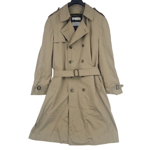 Vintage London Fog Tan Beige Double Breasted Trench Coat Men's Size 46 Long 3666 - Picture 1 of 8
